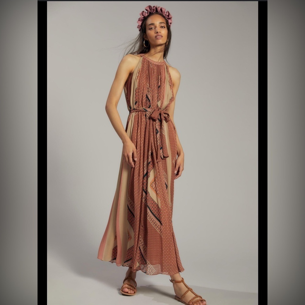 Athropologie Nikita Mhaisalkar Abstract Halter Boho Summer Maxi Dress Size L